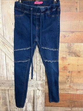 Kalowa Dark Blue Pull-On Jeggings with Frayed Knee Panels